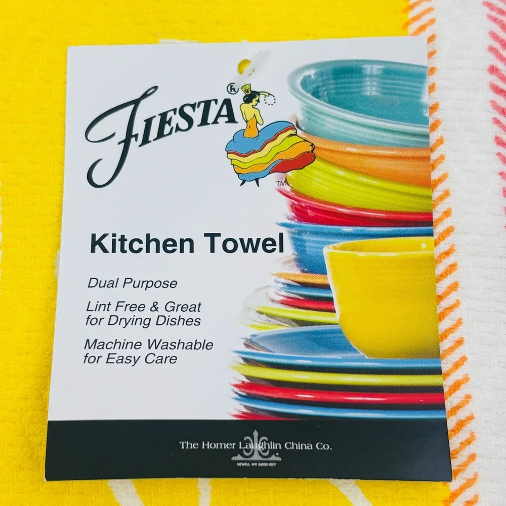 Fiesta Kitchen Dish Towel Sunflower Stripe Yellow Dancing Lady 16x28 Fiestaware